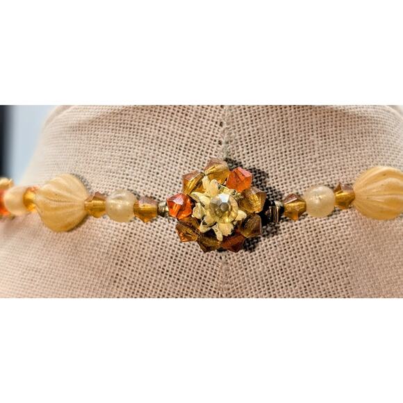 Vintage/Antique Yellow Orange Cream Glass Bead 18"  Necklace - Picture 5 of 7